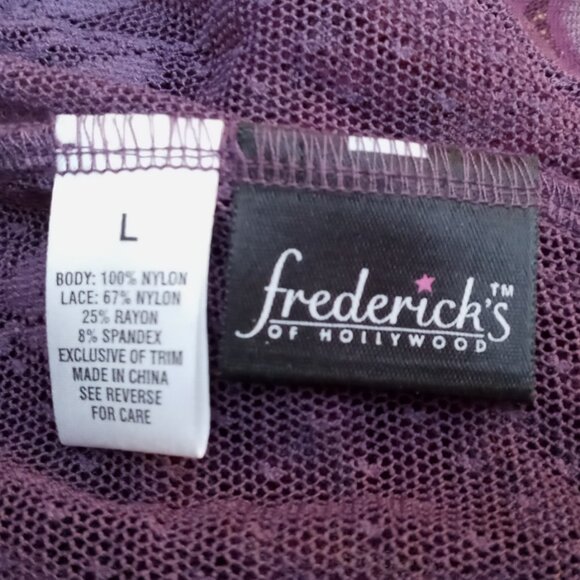 Frederick’s of Hollywood Lace Halter Chemise Purple Negligee Sexy Sheer Babydoll - Picture 7 of 15